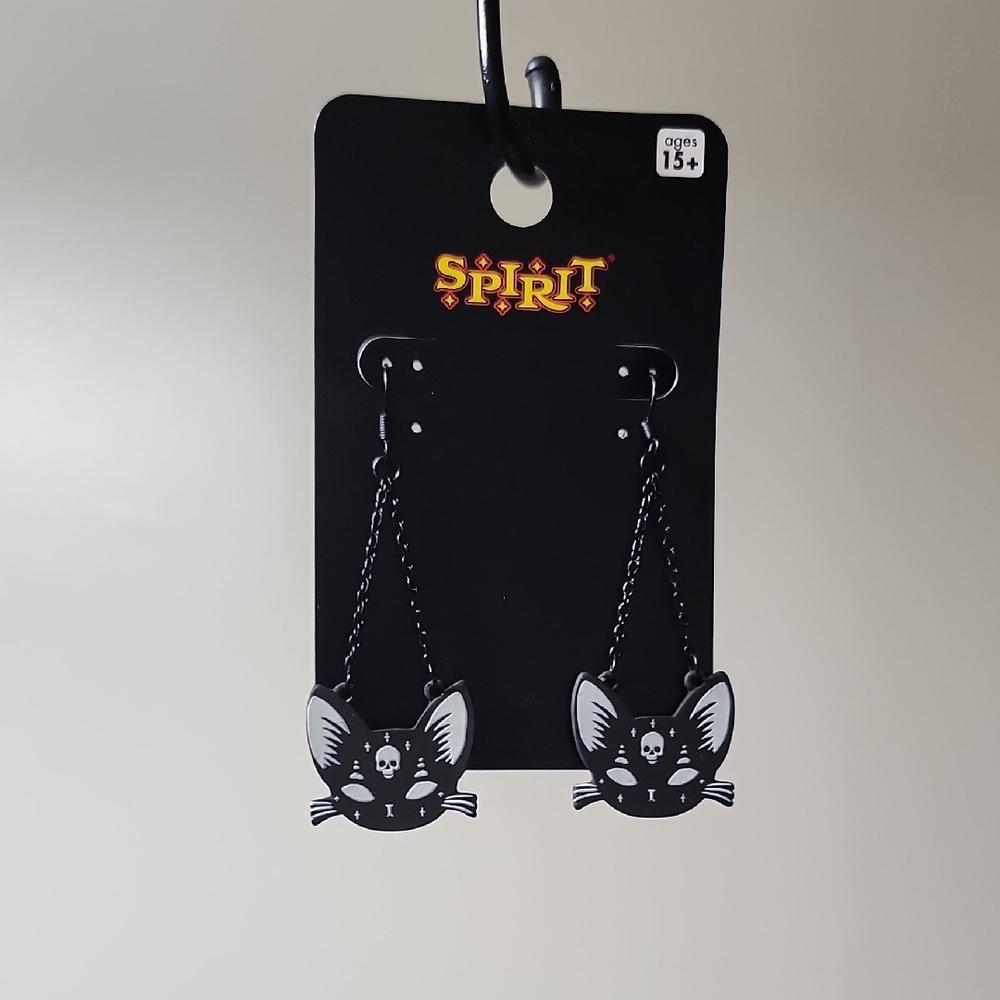 Spirit Black and White Cat Face Earrings